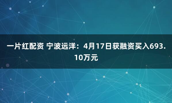 一片红配资 宁波远洋：4月17日获融资买入693.10万元