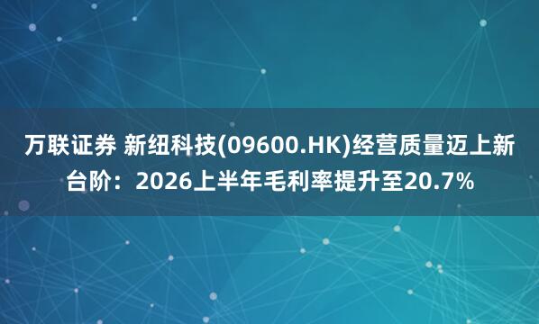 万联证券 新纽科技(09600.HK)经营质量迈上新台阶：2026上半年毛利率提升至20.7%